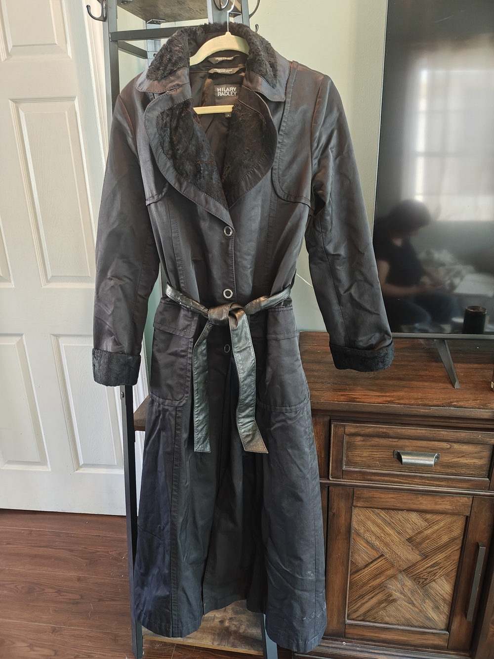 Hilary Radley Black Trench Coat with Faux-Fur Collar